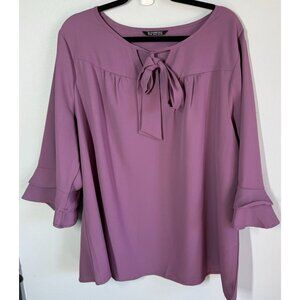 Bloomchic Womens Blouse Plus 18/20 Purple 3/4 Ruffle Sleeve Feminine Romantic